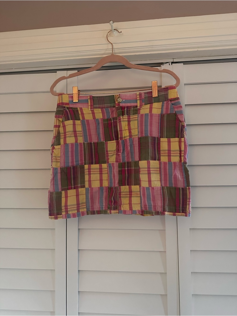 Patchwork Plaid Madras Mini Skirt in Yellow & Pink